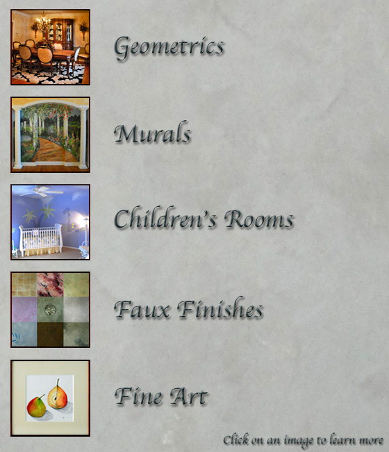 Specializing in faux finishes, murals, stencils and childeren rooms.
